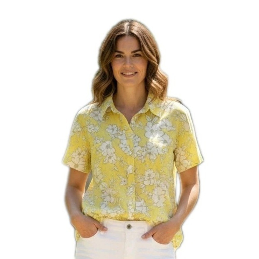 Flying Tomato 100% Linen Floral  Hawaiian Cottagecore Resortwear Cruise‎ Coastal